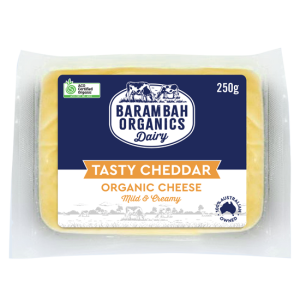 250g of Organic Tasty Cheddar - Organic Cheddar Cheese - Barambah Organics