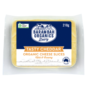 210g of Organic Tasty Cheddar - Organic Cheddar Cheese - Barambah Organics