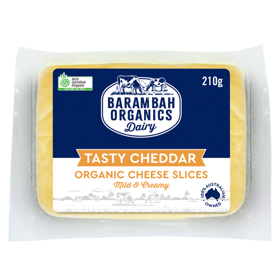 210g of Organic Tasty Cheddar - Organic Cheddar Cheese - Barambah Organics