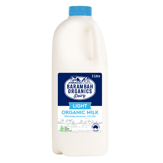 2 Liters of Light Milk 1.4% Fat - Organic Low Fat Milk - Barambah Organics