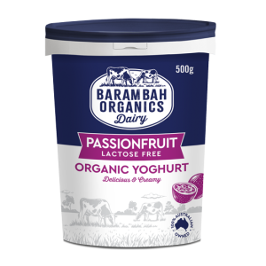 500g of Real Passionfruit Yoghurt - Organic Natural Yoghurt - Barambah Organics